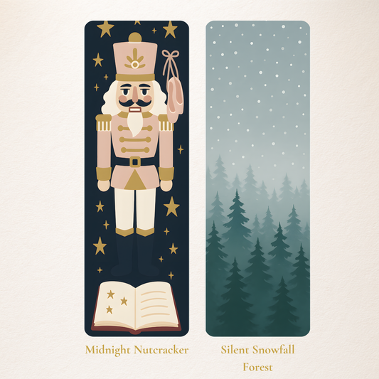 Storybook Christmas Bookmark Set – 5 Cozy Holiday Bookmarks (Nutcracker, Gingerbread, Village, Bookshelf & Snowy Forest)