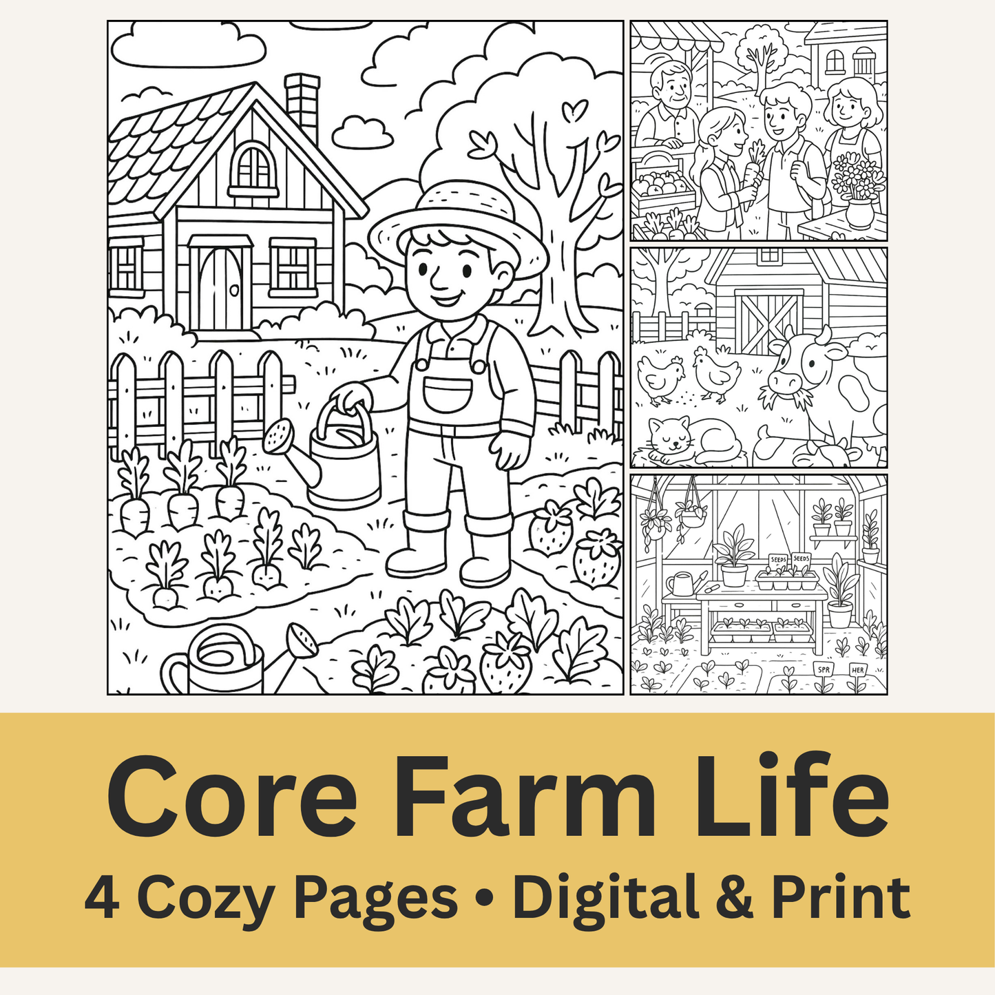 Cozy Valley Colouring Pages – Physical or Printable – Sets of 2, 4, 6, 8 & 10