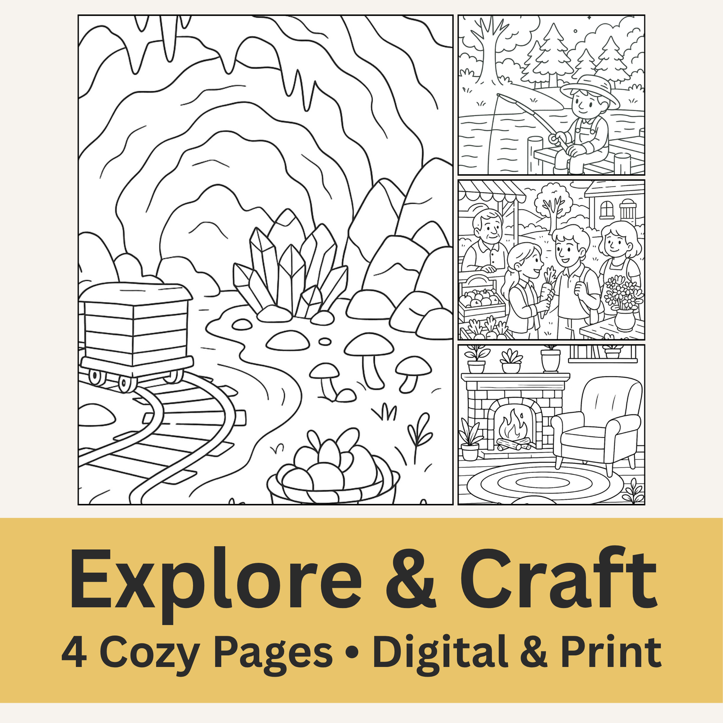 Cozy Valley Colouring Pages – Physical or Printable – Sets of 2, 4, 6, 8 & 10