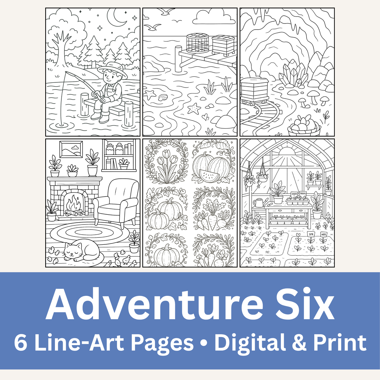 Cozy Valley Colouring Pages – Physical or Printable – Sets of 2, 4, 6, 8 & 10