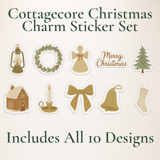 Cottagecore Christmas Charm Sticker Pack – 10 Cozy Holiday Designs