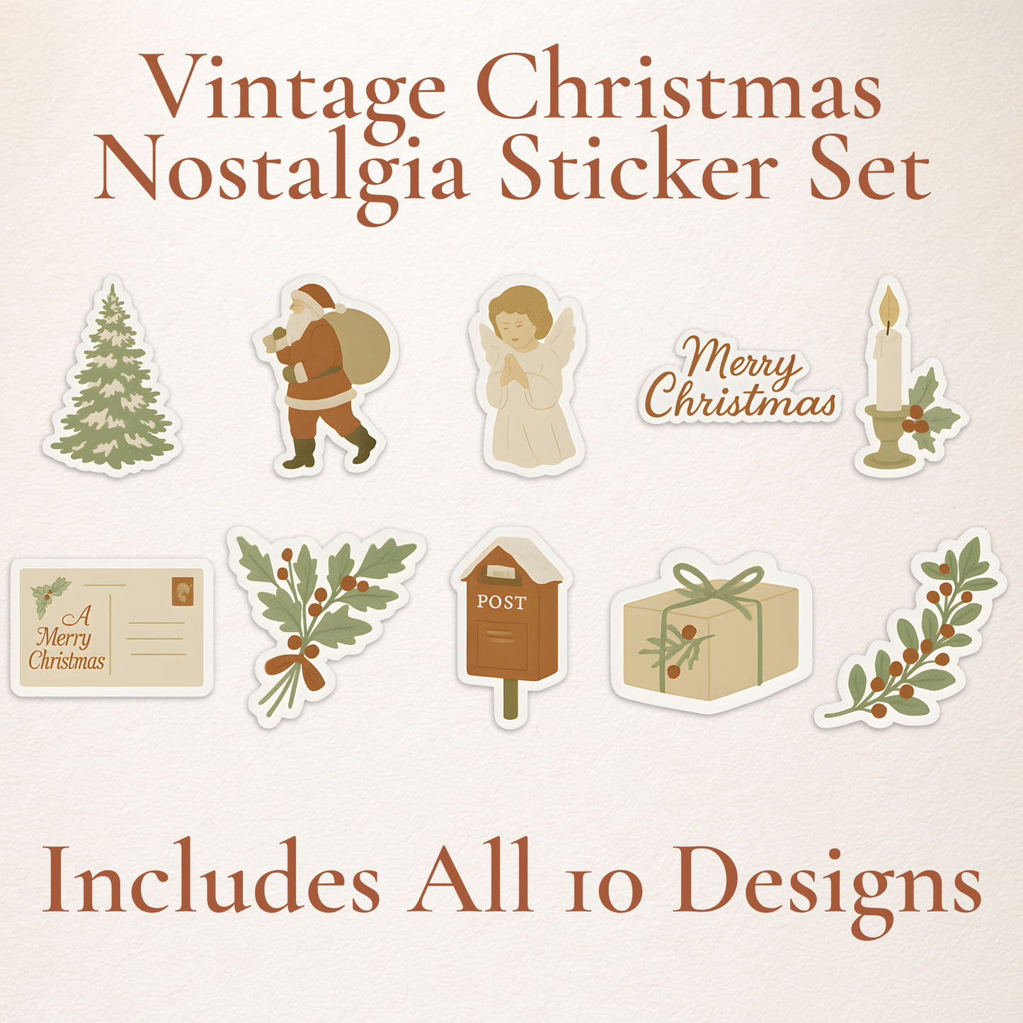 Vintage Christmas Nostalgia Sticker Pack – 10 Retro Holiday Designs