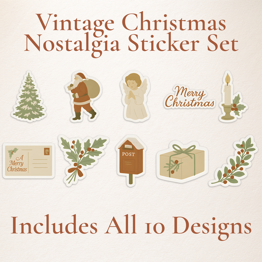 Vintage Christmas Nostalgia Sticker Pack – 10 Retro Holiday Designs