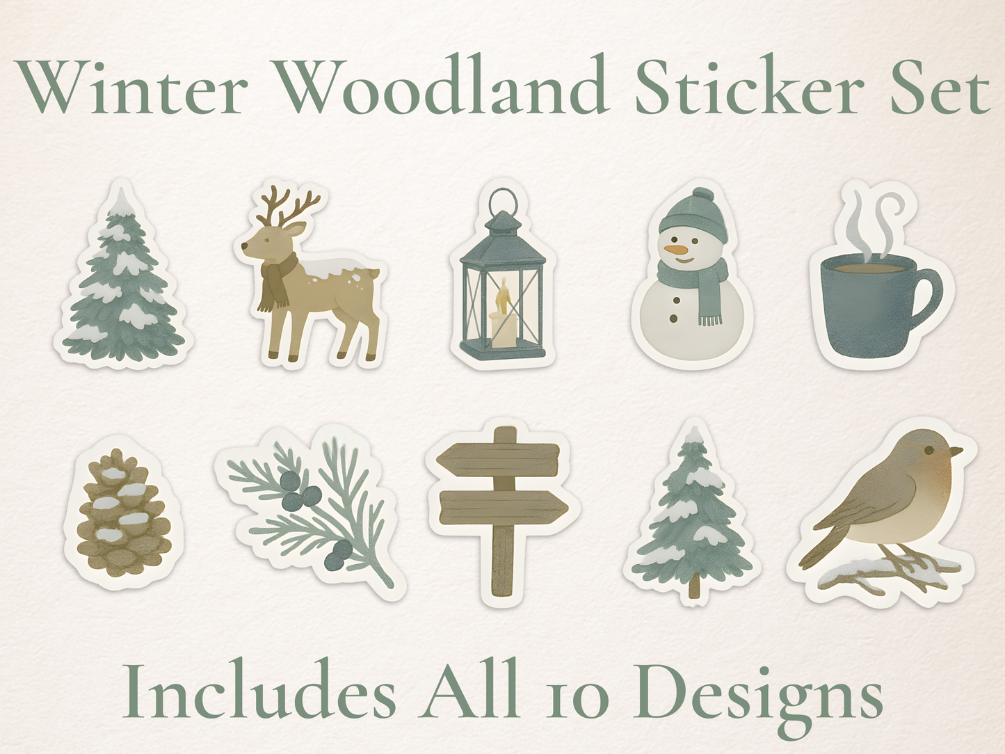 Winter Woodland Sticker Pack – 10 Cozy Forest Designs