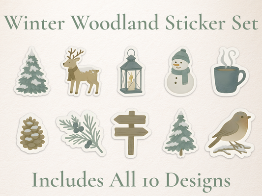 Winter Woodland Sticker Pack – 10 Cozy Forest Designs