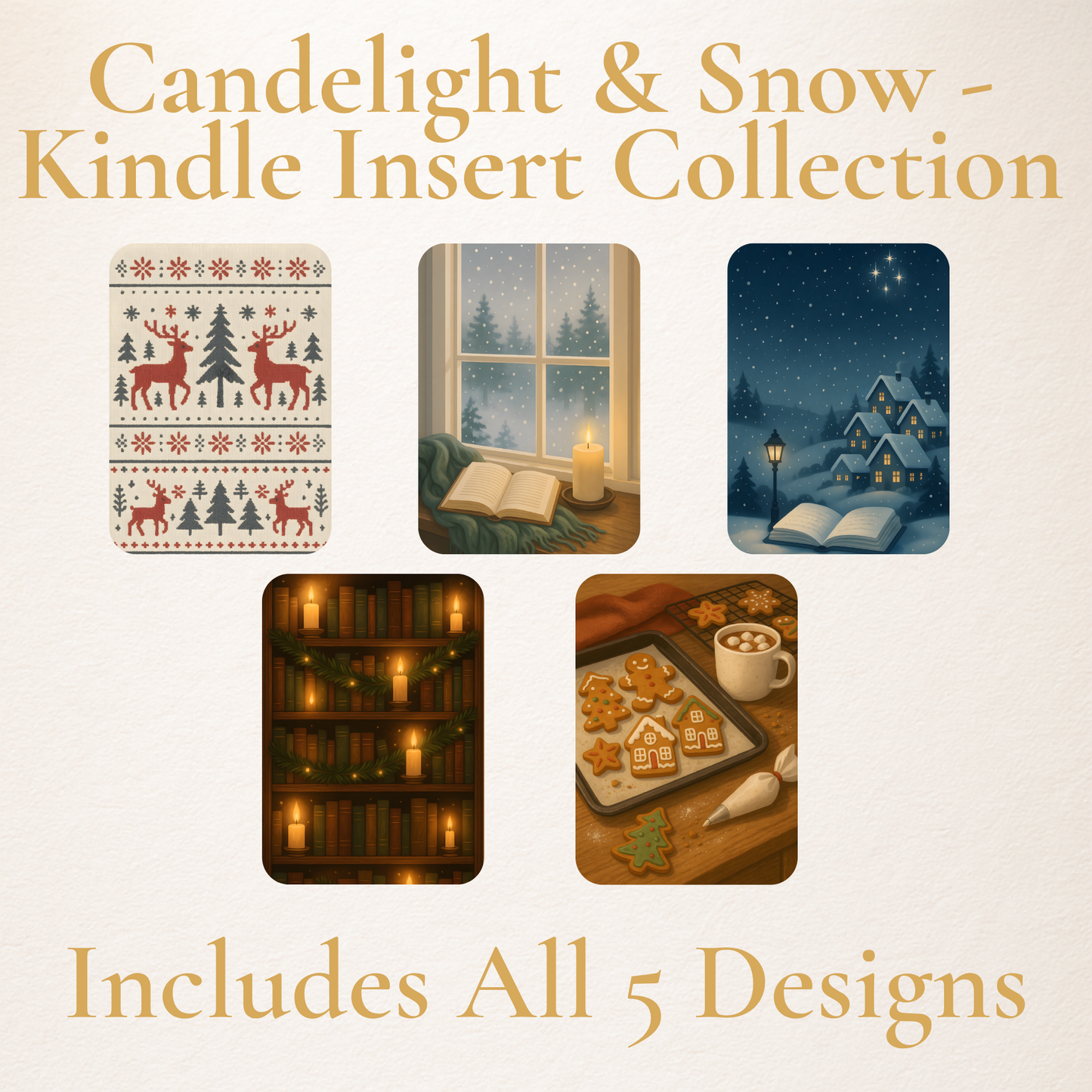 Candlelight & Snow – Christmas Kindle Case Inserts (Set of 5 Cozy Holiday Designs for Clear Kindle Cases)