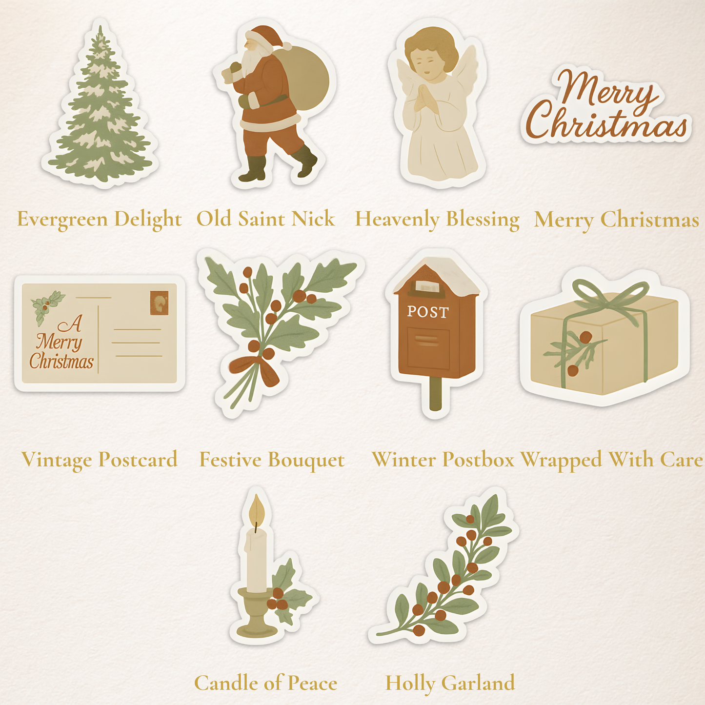 Vintage Christmas Nostalgia Sticker Pack – 10 Retro Holiday Designs