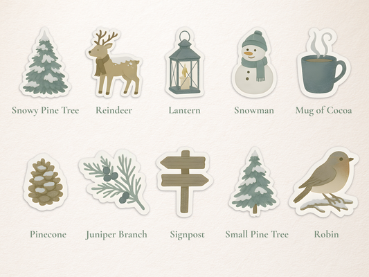 Winter Woodland Sticker Pack – 10 Cozy Forest Designs