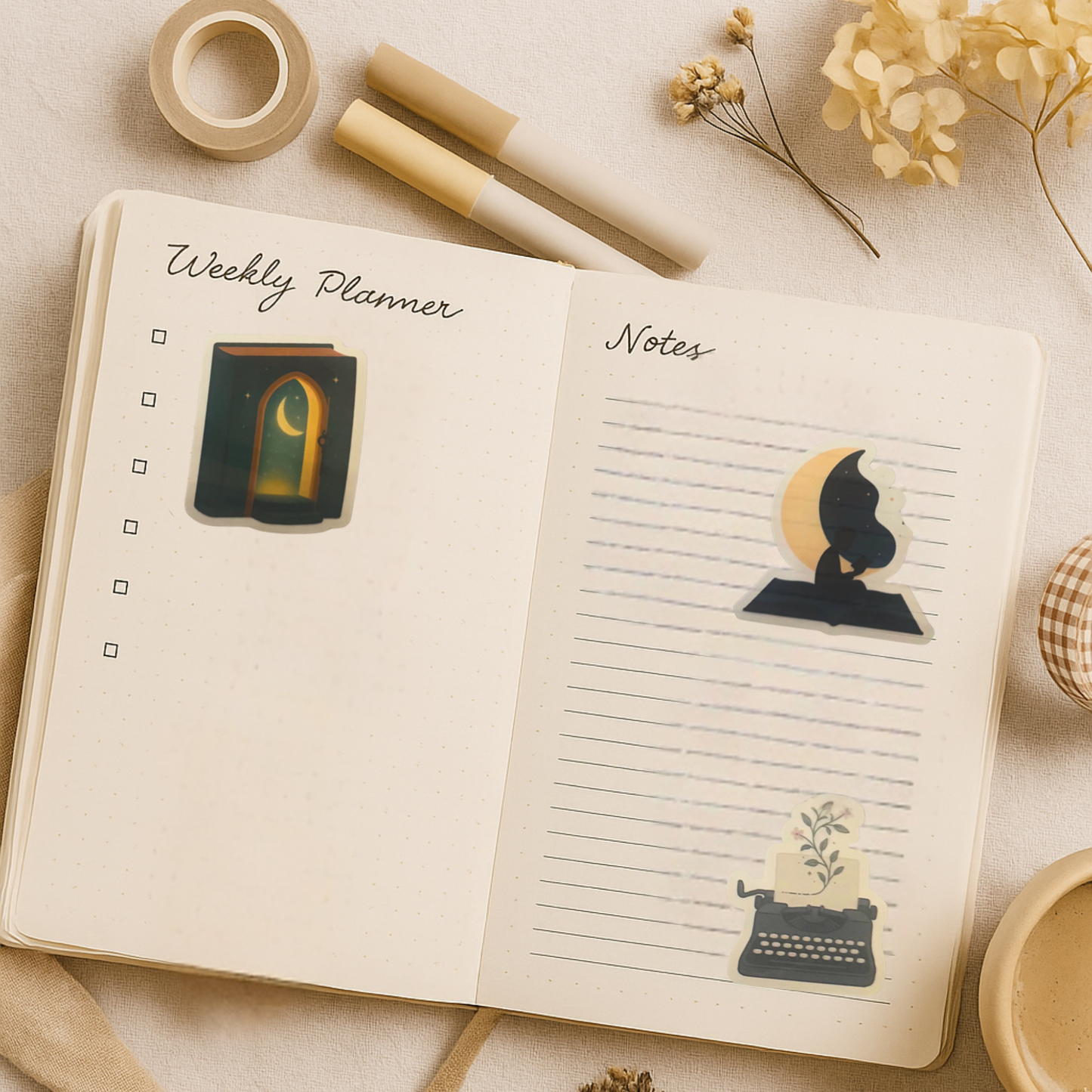 Whispers Between Pages – Bookish Vinyl Sticker Set | Full, Mini & Individual