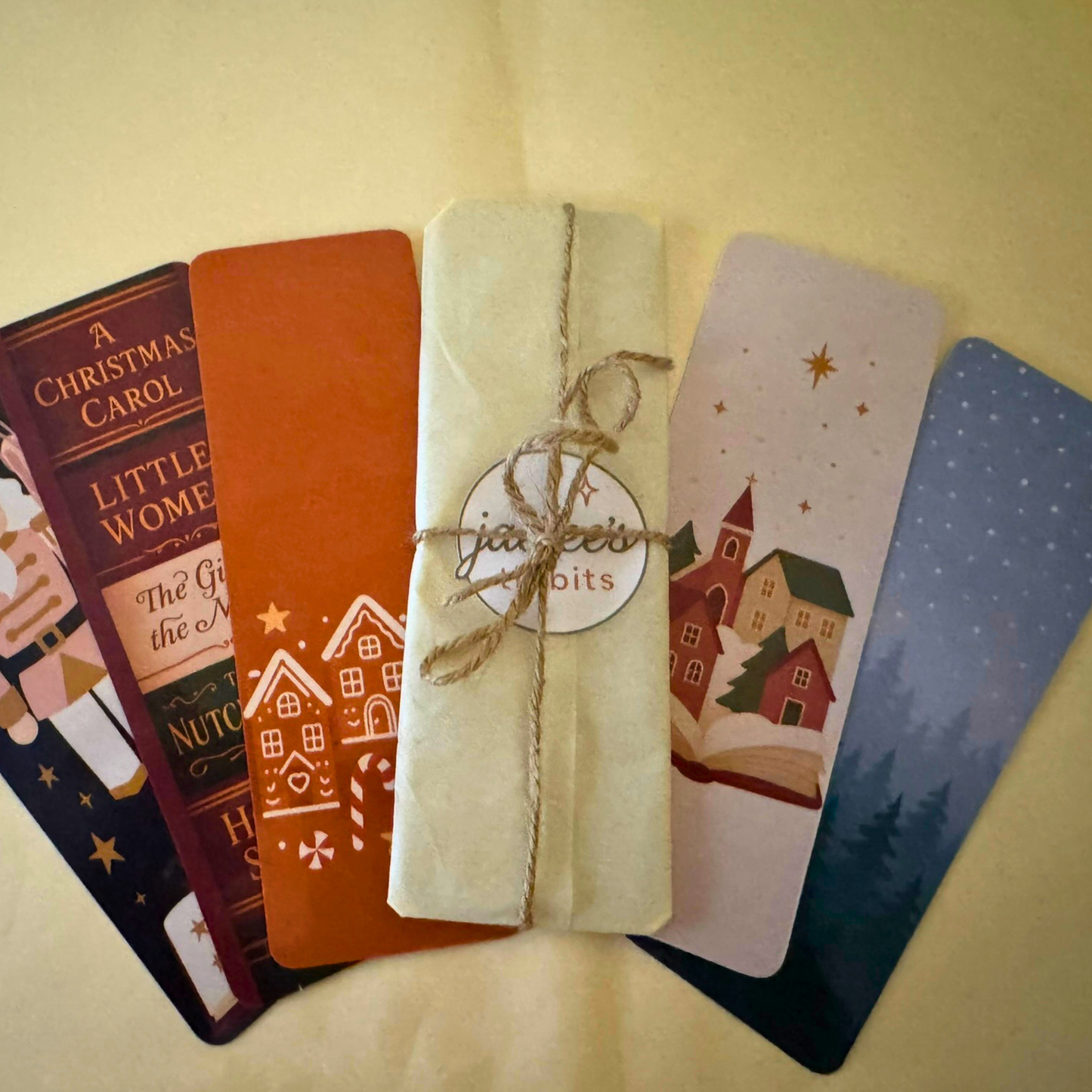 Storybook Christmas Bookmark Set – 5 Cozy Holiday Bookmarks (Nutcracker, Gingerbread, Village, Bookshelf & Snowy Forest)